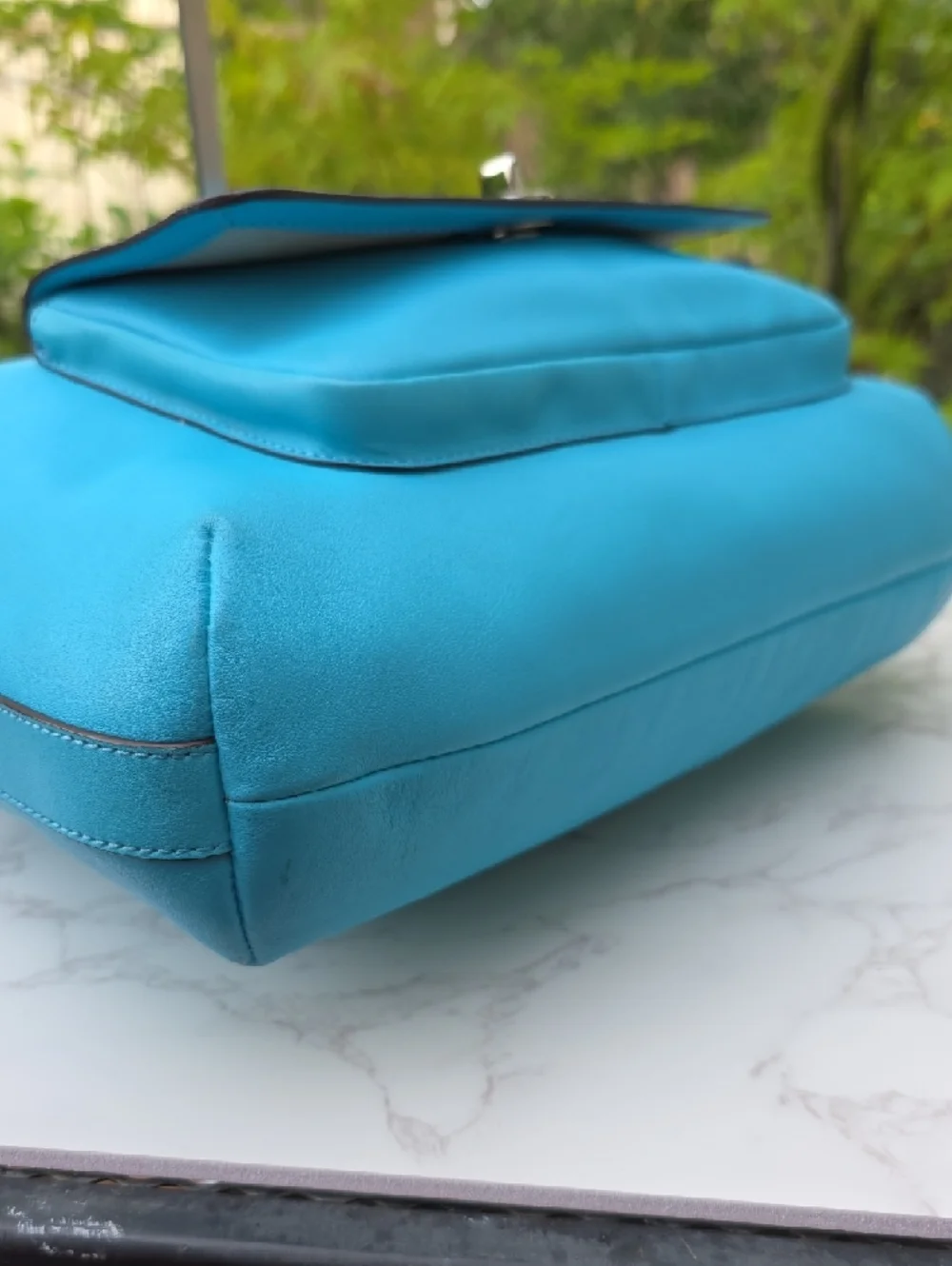 Coach Turquoise Shoulder Bag with Pearl & Chain Details - Picture 13 of 16